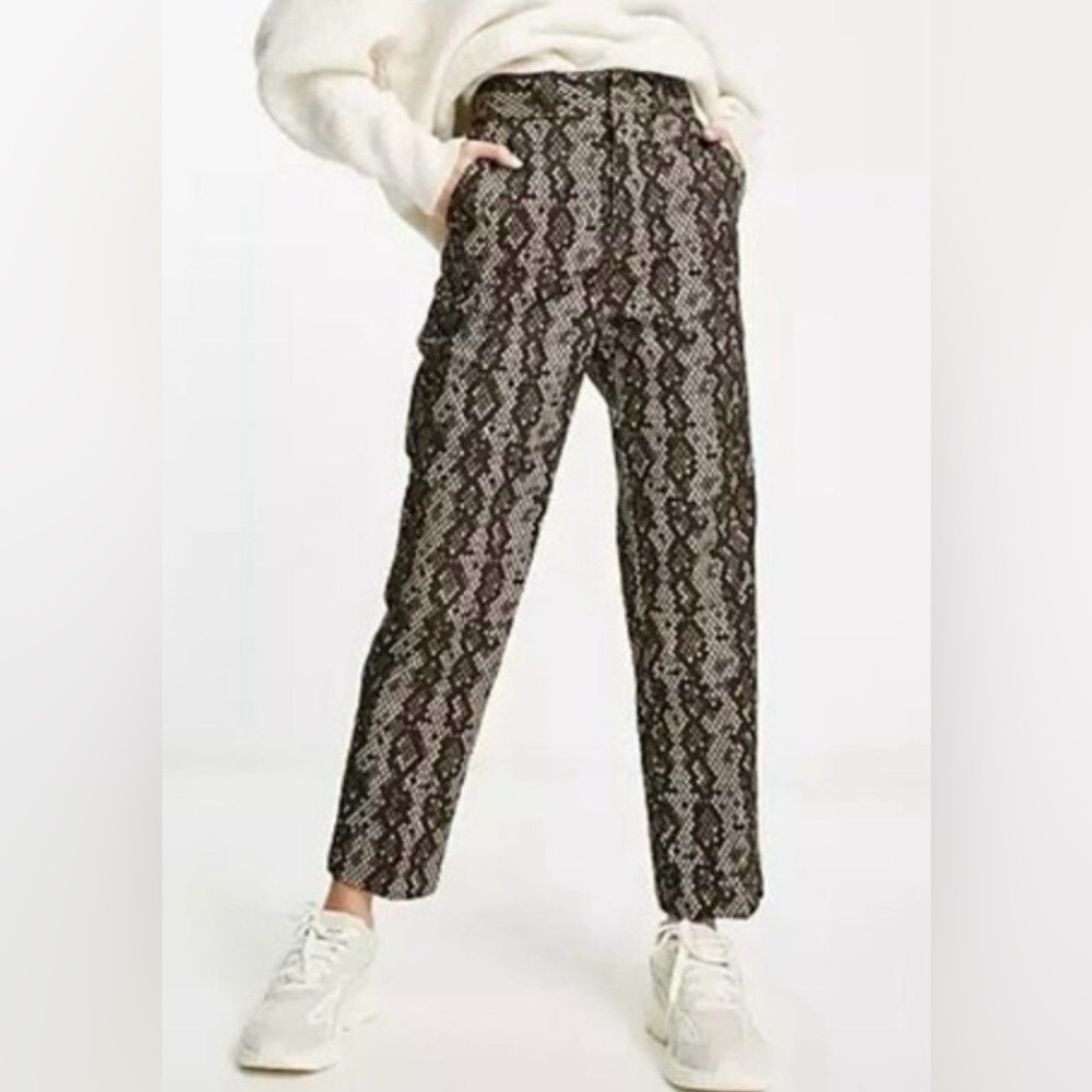 Snake Print High-Waist Trousers - Black/Brown